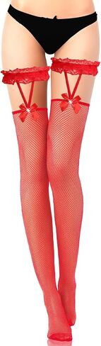 Fishnet Thigh High Stocking Bow Suspenders Thigh High Stockings Lace Top Fishnet Over Knee Stockings for Women in Saudi Arabia
