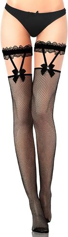 Fishnet Thigh High Stocking Bow Suspenders Thigh High Stockings Lace Top Fishnet Over Knee Stockings for Women in Saudi Arabia