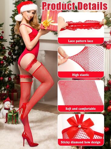 Fishnet Thigh High Stocking Bow Suspenders Thigh High Stockings Lace Top Fishnet Over Knee Stockings for Women in Saudi Arabia