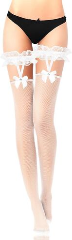 Fishnet Thigh High Stocking Bow Suspenders Thigh High Stockings Lace Top Fishnet Over Knee Stockings for Women in Saudi Arabia