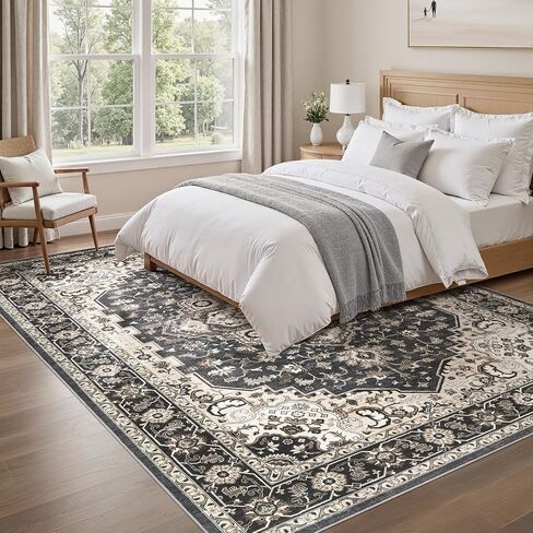 Washable Area Rug 6x9: Vintage Non-Slip Stain Resistant for Living Room, Soft Large Carpet for Bedroom Dining Room Home Office(Tan and Cream) in Saudi Arabia