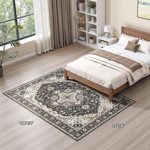 Washable Area Rug 6x9: Vintage Non-Slip Stain Resistant for Living Room, Soft Large Carpet for Bedroom Dining Room Home Office(Tan and Cream) in Saudi Arabia