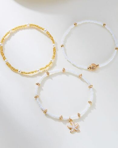 3 Pcs Shell Anklets Bracelets for Women Summer Sea Shell Starfish Ankle Bracelet Set Adjustable Handmade Boho Beaded Anklets Beach Surfer Foot Jewelry Accessories in Saudi Arabia