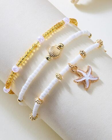 3 Pcs Shell Anklets Bracelets for Women Summer Sea Shell Starfish Ankle Bracelet Set Adjustable Handmade Boho Beaded Anklets Beach Surfer Foot Jewelry Accessories in Saudi Arabia