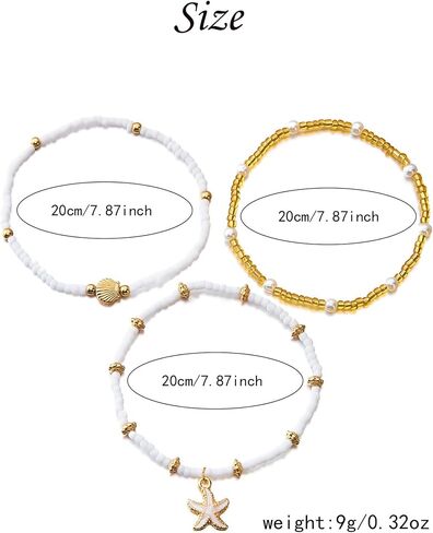 3 Pcs Shell Anklets Bracelets for Women Summer Sea Shell Starfish Ankle Bracelet Set Adjustable Handmade Boho Beaded Anklets Beach Surfer Foot Jewelry Accessories in Saudi Arabia
