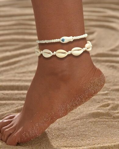 3 Pcs Shell Anklets Bracelets for Women Summer Sea Shell Starfish Ankle Bracelet Set Adjustable Handmade Boho Beaded Anklets Beach Surfer Foot Jewelry Accessories in Saudi Arabia
