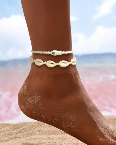 3 Pcs Shell Anklets Bracelets for Women Summer Sea Shell Starfish Ankle Bracelet Set Adjustable Handmade Boho Beaded Anklets Beach Surfer Foot Jewelry Accessories in Saudi Arabia
