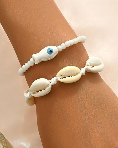 3 Pcs Shell Anklets Bracelets for Women Summer Sea Shell Starfish Ankle Bracelet Set Adjustable Handmade Boho Beaded Anklets Beach Surfer Foot Jewelry Accessories in Saudi Arabia