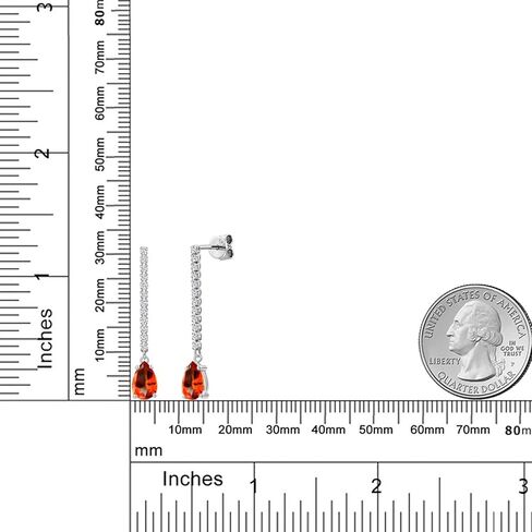 Gem Stone King 14K White Gold Gemstone Birthstone and White Lab Grown Diamond Long Liner Teardrop Dangle Earrings for Women | Pear Shape 8X5MM | White Gold Chain Drop Earrings in Saudi Arabia