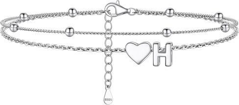 PROSILVER Ankle Bracelets for Women S925 Sterling Silver Anklets for Women Waterproof, Dainty Layered Heart Anklet, Beach Initial Anklet for Summer, Letter A-Z in Kuwait