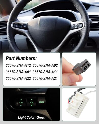 Steering Wheel Cruise Control Switch Fit for Honda Civic 2006 2007 2008 Replace #36770-SVA-A41 36770-SNA-A12 Green Backlight in Saudi Arabia