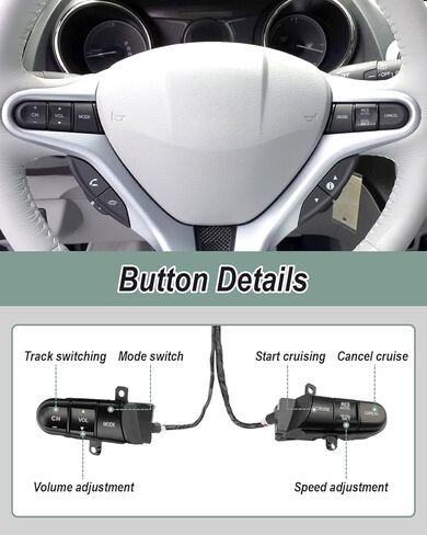 Steering Wheel Cruise Control Switch Fit for Honda Civic 2006 2007 2008 Replace #36770-SVA-A41 36770-SNA-A12 Green Backlight in Saudi Arabia