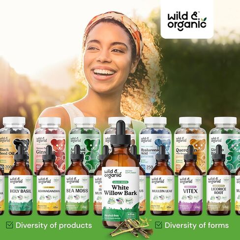 Wild & Organic White Willow Bark Extract Liquid Drops - Overall Well-Being Supplement - 500 mg White Willow Bark Herb Tincture - No Alcohol & Sugar, Non-GMO - 2 fl oz in Saudi Arabia
