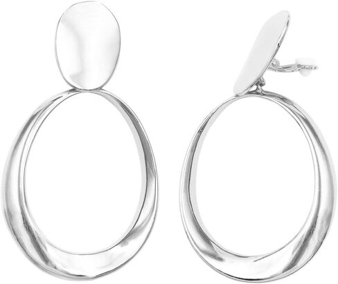 Rosemarie & Jubalee Women's Statement Metal Disc Oval Twist Hoop Dangle Clip on Style Earrings, 3.25" in Saudi Arabia