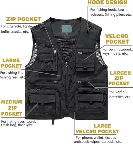 Fishing Vest for Men Casual Cargo Outerwear Work Outdoor Travel Lightweight Jacket with Pockets in Saudi Arabia