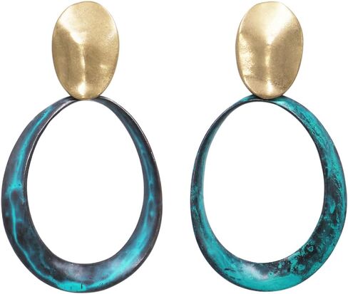 Rosemarie & Jubalee Women's Statement Metal Disc Oval Twist Hoop Dangle Clip on Style Earrings, 3.25" in Saudi Arabia