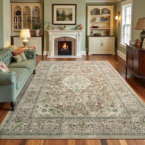 4x6 Blue Washable Boho Area Rug for Bedroom, Vintage Floral Non Slip Living Room Rugs, Soft Low Pile Indoor Mat, Aesthetic Pattern Carpet for Kitchen, Dining Room and Bedside in Kuwait