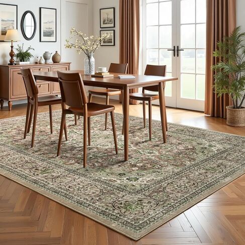 4x6 Blue Washable Boho Area Rug for Bedroom, Vintage Floral Non Slip Living Room Rugs, Soft Low Pile Indoor Mat, Aesthetic Pattern Carpet for Kitchen, Dining Room and Bedside in Kuwait