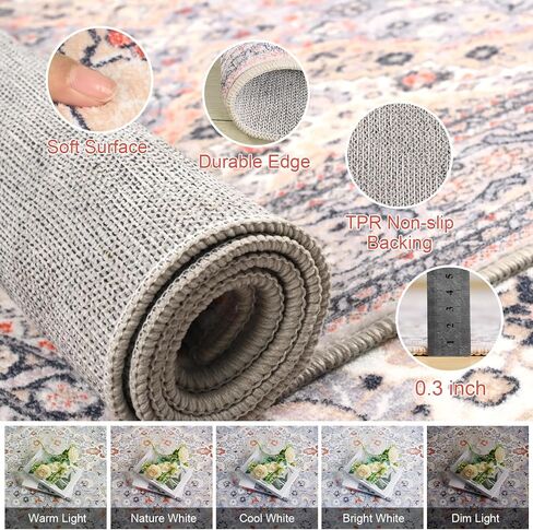 4x6 Blue Washable Boho Area Rug for Bedroom, Vintage Floral Non Slip Living Room Rugs, Soft Low Pile Indoor Mat, Aesthetic Pattern Carpet for Kitchen, Dining Room and Bedside in Kuwait