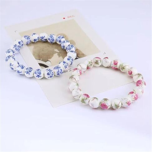 Porcelain Beads Bracelet for Women Elegant Vintage Style Blue Flower Ceramics Bracelet Chinese Style Celadon Wrist Bracelet Sunflower Bracelets in Saudi Arabia