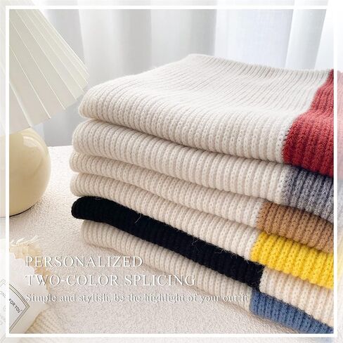 Winter Knitted Scarf Women Two-Color Rib Knit Keyhole Pull-Through Scarves Soft Cute Neck Warmer Collar Neckerchiefs in Saudi Arabia