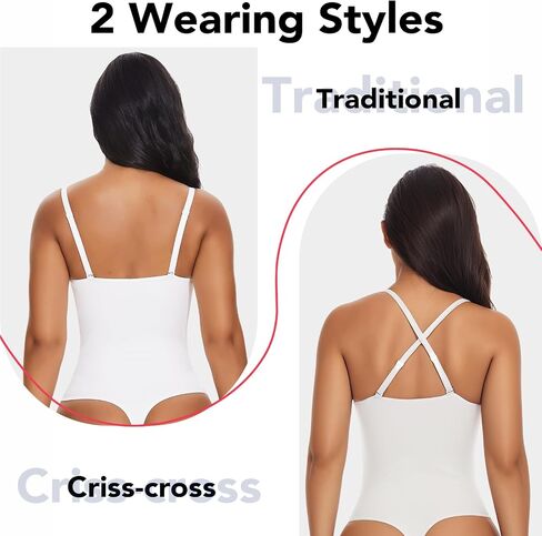 SHAPERIN Women's Deep U Neck Bodysuit Double Lined Plunge Tummy Control Shapewear Thong Body Suits Backless Cami Tank in Saudi Arabia