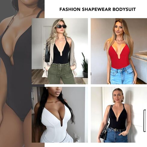 SHAPERIN Women's Deep U Neck Bodysuit Double Lined Plunge Tummy Control Shapewear Thong Body Suits Backless Cami Tank in Saudi Arabia