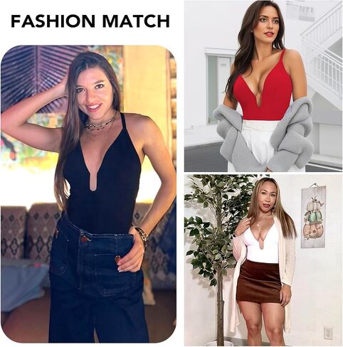 SHAPERIN Women's Deep U Neck Bodysuit Double Lined Plunge Tummy Control Shapewear Thong Body Suits Backless Cami Tank in Saudi Arabia