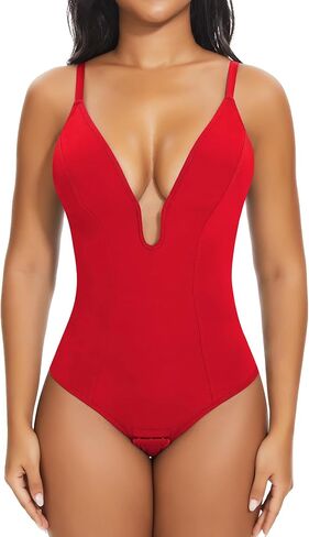 SHAPERIN Women's Deep U Neck Bodysuit Double Lined Plunge Tummy Control Shapewear Thong Body Suits Backless Cami Tank in Saudi Arabia