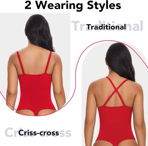 SHAPERIN Women's Deep U Neck Bodysuit Double Lined Plunge Tummy Control Shapewear Thong Body Suits Backless Cami Tank in Saudi Arabia