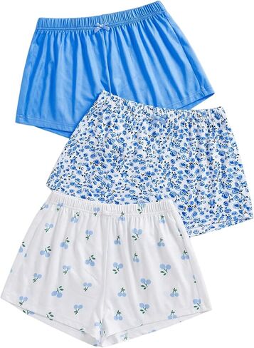 WDIRARA Women's 3 Piece Plaid Pajama Shorts Elastic Waist Letter Graphic Printed Tie Front Sleep Shorts in Saudi Arabia