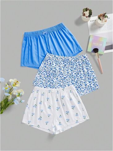 WDIRARA Women's 3 Piece Plaid Pajama Shorts Elastic Waist Letter Graphic Printed Tie Front Sleep Shorts in Saudi Arabia