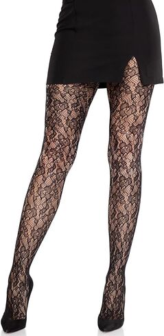 Leg Avenue Women’s Black Tights Camellia Lace Tights for Women with Designs, Black, One Size in Saudi Arabia