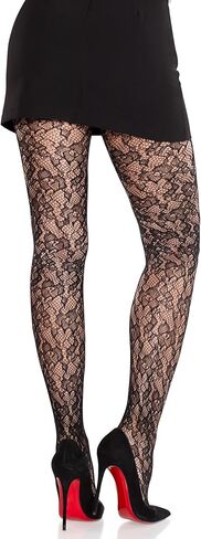 Leg Avenue Women’s Black Tights Camellia Lace Tights for Women with Designs, Black, One Size in Saudi Arabia