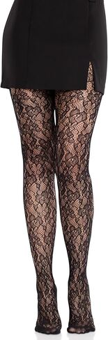 Leg Avenue Women’s Black Tights Camellia Lace Tights for Women with Designs, Black, One Size in Saudi Arabia