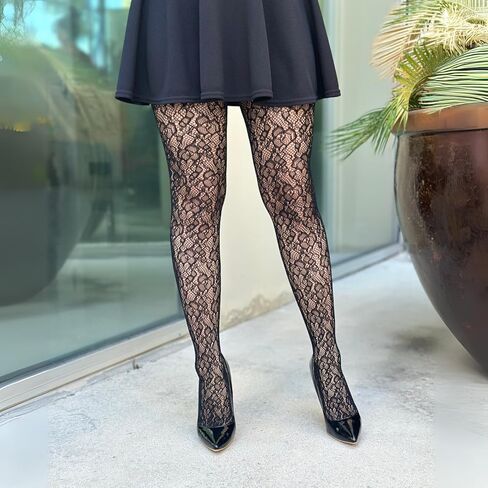 Leg Avenue Women’s Black Tights Camellia Lace Tights for Women with Designs, Black, One Size in Saudi Arabia