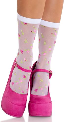 Leg Avenue Womens Cute Socks Rosette Jacquard Cutecore Anklet Sheer Socks with Flower Pattern, Multicolor, One Size in Saudi Arabia