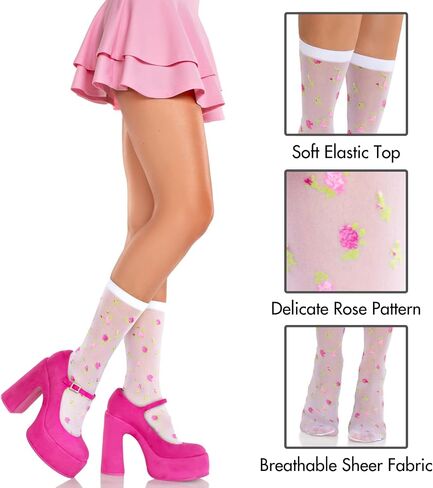 Leg Avenue Womens Cute Socks Rosette Jacquard Cutecore Anklet Sheer Socks with Flower Pattern, Multicolor, One Size in Saudi Arabia