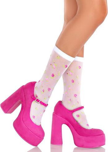 Leg Avenue Womens Cute Socks Rosette Jacquard Cutecore Anklet Sheer Socks with Flower Pattern, Multicolor, One Size in Saudi Arabia