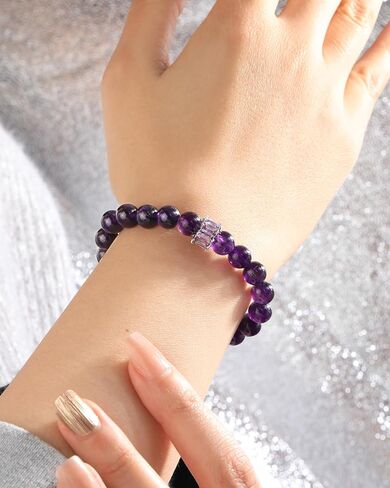 COCHARM Natural Stone Beads Bracelet Adjustable Amethyst Jewelry Beaded Bracelets Crystal Bracelet for Women Men Gifts 8mm in Saudi Arabia