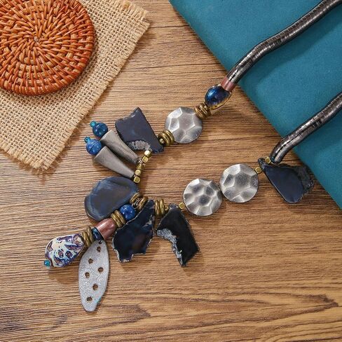 Bocar Statement Chunky Collar Necklace, Ceramic Agate Pendant Choker Necklace for Men Women in Saudi Arabia