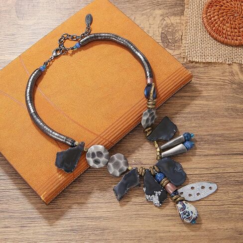 Bocar Statement Chunky Collar Necklace, Ceramic Agate Pendant Choker Necklace for Men Women in Saudi Arabia