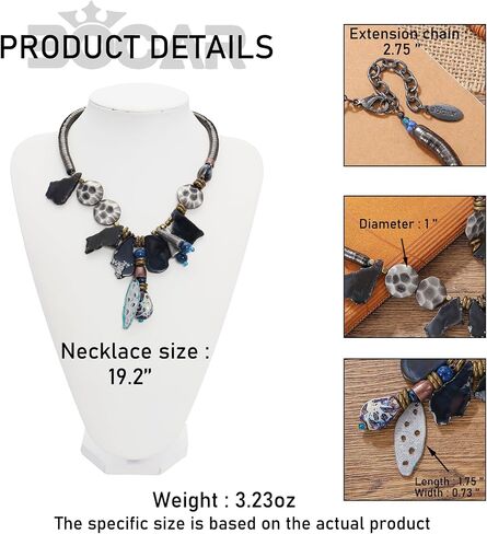 Bocar Statement Chunky Collar Necklace, Ceramic Agate Pendant Choker Necklace for Men Women in Saudi Arabia