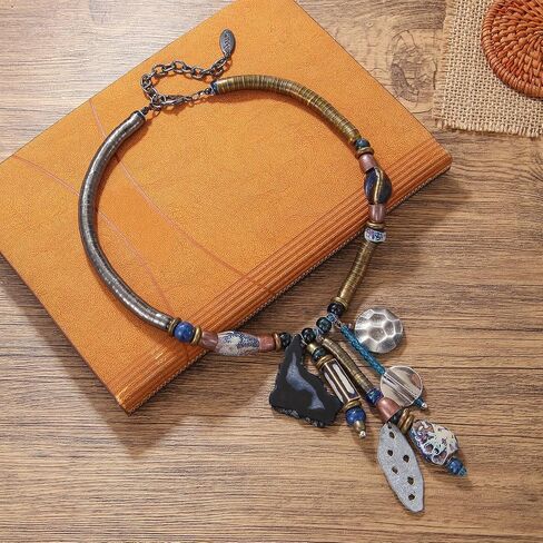 Bocar Statement Chunky Collar Necklace, Ceramic Agate Pendant Choker Necklace for Men Women in Saudi Arabia