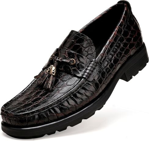 Premium Leather Tassel Loafer for Men, Classic Alligator Printed Thick Sole Dress Loafers Shoes for Mens in Saudi Arabia