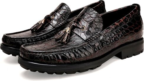 Premium Leather Tassel Loafer for Men, Classic Alligator Printed Thick Sole Dress Loafers Shoes for Mens in Saudi Arabia