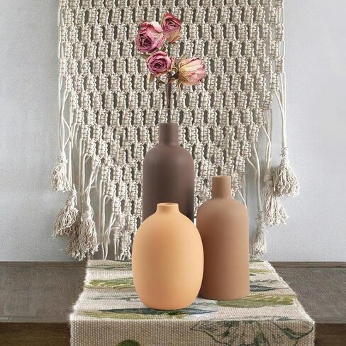 Ceramic Neutral Vase Set of 4 for Farmhouse Home Decor, Rustic Decorative Vases for Boho Living Room Centerpieces, Entryway Decorations, Coffee Table, Bookshelf, Fireplace Mantel in Saudi Arabia