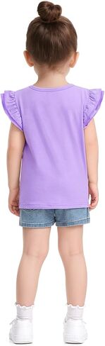 Witwot 3 Pack Toddler Girl Shirts Cotton Baby Girls Ruffle Sleeve Tee Cute Blouse Tops Size 2T - 7Years in Kuwait