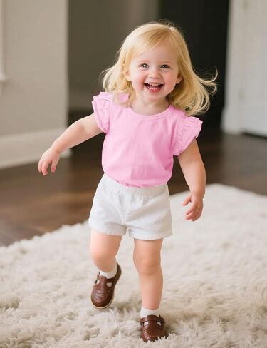 Witwot 3 Pack Toddler Girl Shirts Cotton Baby Girls Ruffle Sleeve Tee Cute Blouse Tops Size 2T - 7Years in Kuwait