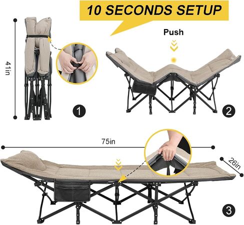 ATORPOK Folding Camping Cot for Adults with Cushion and Pillow | Portable Sleeping Bed with Carry Bag; 450LBS Heavy Duty Support; Lightweight Tent Cot for Camping, Patio & Home Use in Saudi Arabia